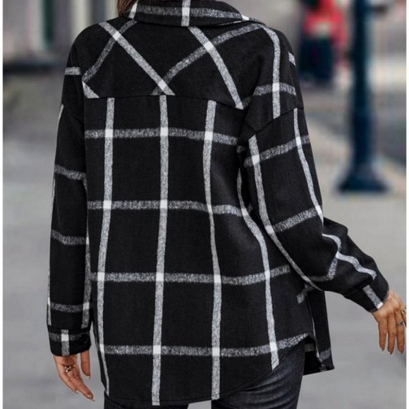 black and white plaid print overcoat fall winter chic classy casual - Picture 3 of 4